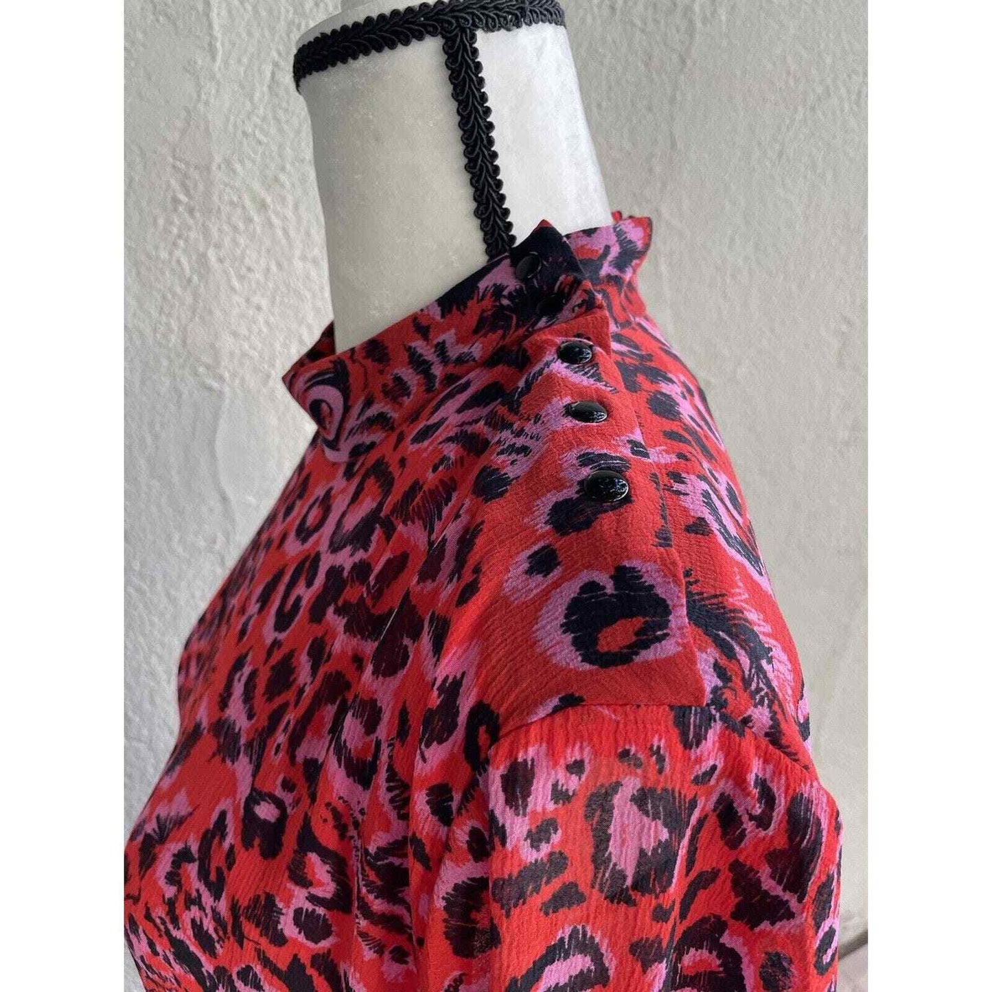 Whistles Red Jungle Cat Dress size 10 Pleated Midi ASO Leopard Fit Flare