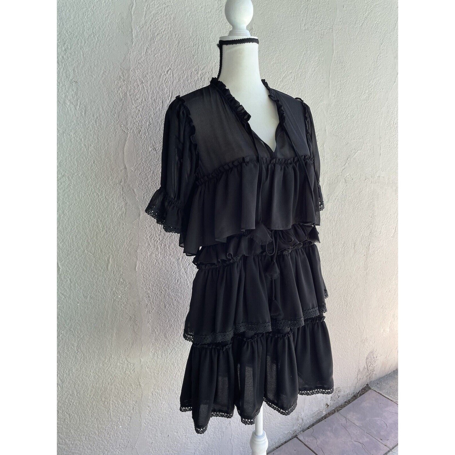 MISA Los Angeles Jazmine Ruffle Popover Mini Dress Size medium