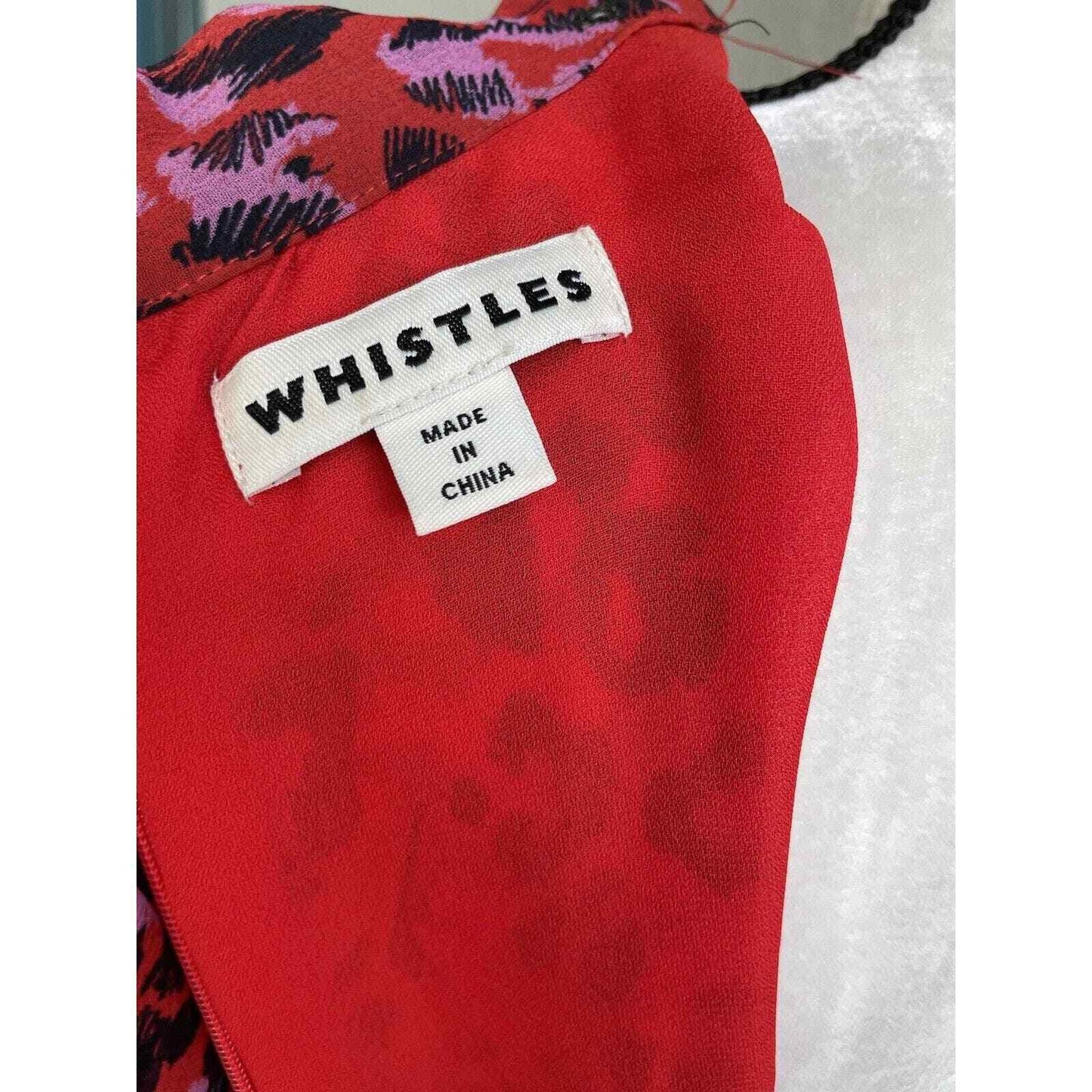 Whistles Red Jungle Cat Dress size 10 Pleated Midi ASO Leopard Fit Flare